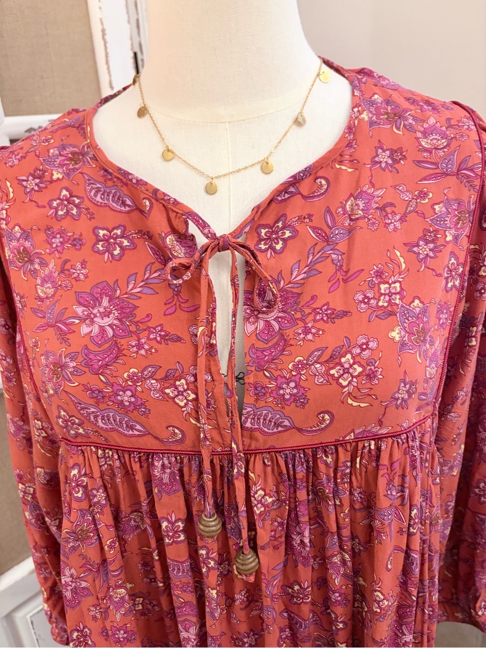 Natural Life Boho Floral Peasant Mini Dress Rust Purple M